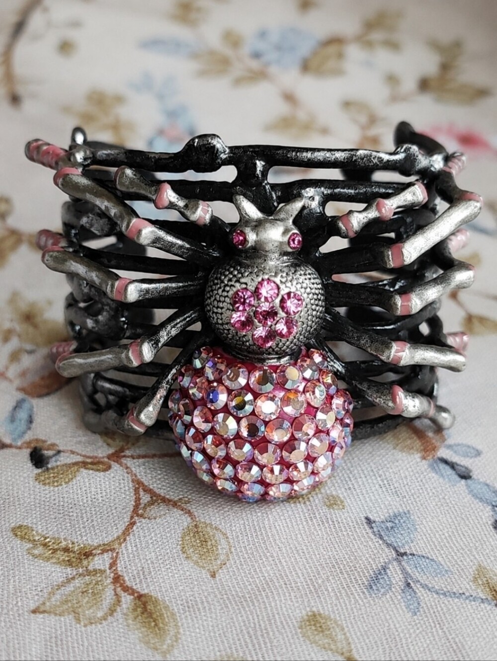 Swarovski Light Rose Aurora Borealis Crystal Halloween Spider Cuff Bracelet NEW